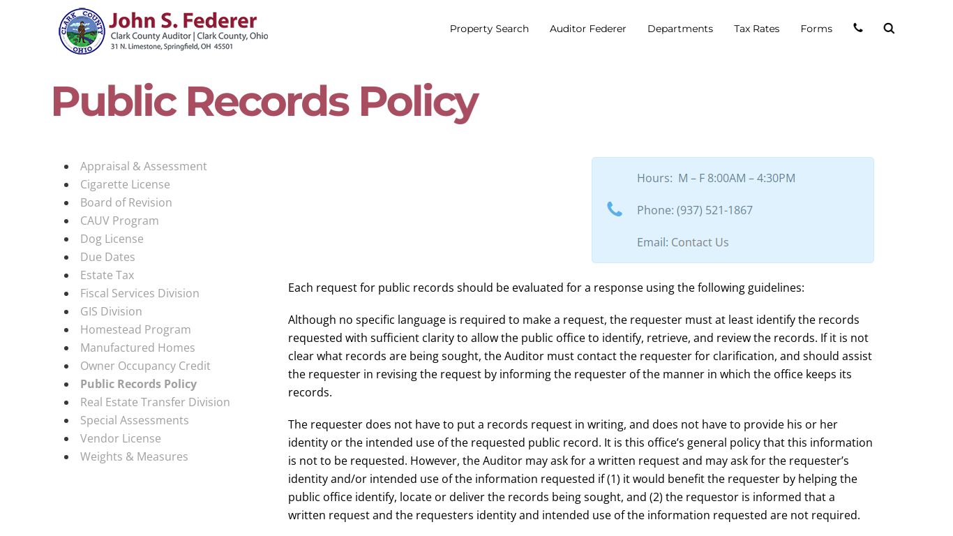 Public Records Policy - Clark County Ohio Auditor - John ...